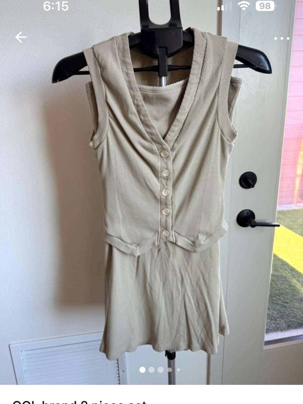 OGL Ribbed Two-Piece Knit Set in Light Taupe Midi skirt & vest